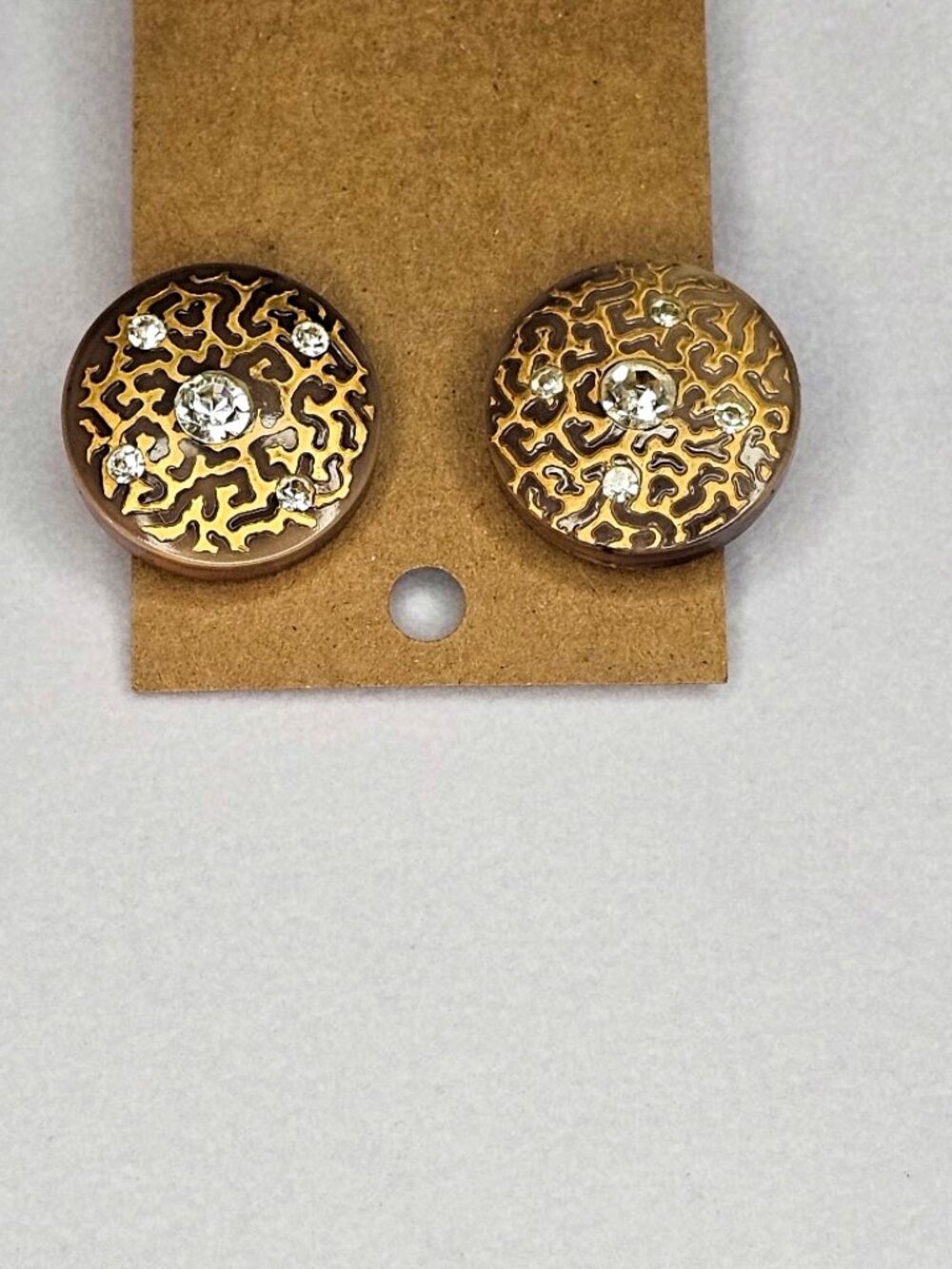 Vintage Brown Resin Gold Lace Statement Clip Earrings